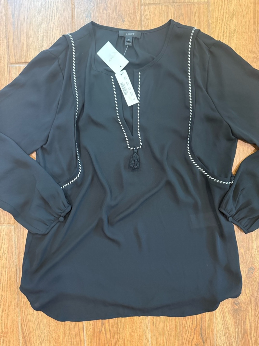 J. Crew Black Long-Sleeve Tassel Tunic with Contrast Braid / women’s 4